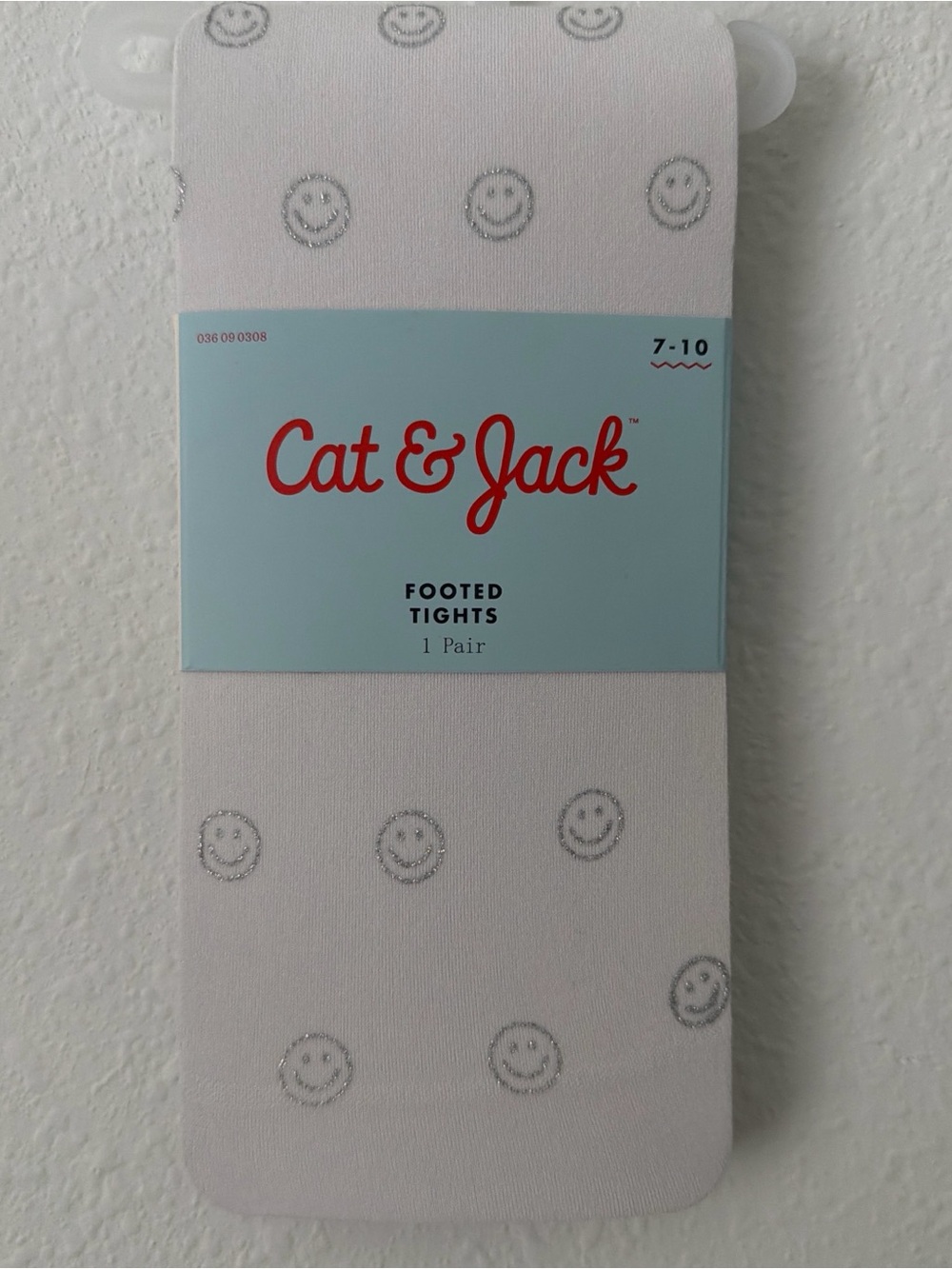 Cat & Jack White Footed Tights with Silver Glitter Smiley Dots